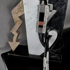 Black Onyx & Coral Jasper Bolo Tie A Singular Work of Wearable Art